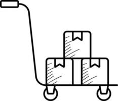 Boxes On Push Cart Icon In Line Art. vector