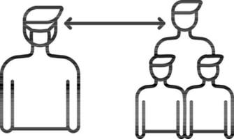 Man Using Face Mask With Avoid Crowds Icon In Linear Style. vector