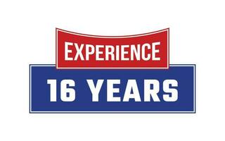 16 Years Experience Seal Vector