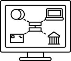 Online Banking Icon In Black Outline. vector