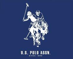 Us Polo Assn Brand Logo With Name White Symbol Clothes Design Icon Abstract Vector Illustration With Blue Background