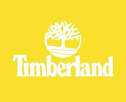 Timberland marca símbolo con nombre blanco logo ropa diseño icono resumen vector ilustración con amarillo antecedentes