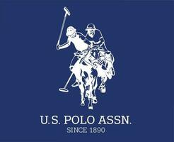 nosotros polo asno marca logo símbolo con nombre blanco ropa diseño icono resumen vector ilustración con azul antecedentes