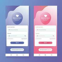 Vector user interface login page   design template  2 color variations set login screen for unique app development online login form, sign in for access to the account