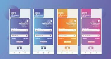 Vector gradient Set of Sign In forms. Mobile Registration and login forms page. Modern smartphone login page design, complete set of elements. User friendly design materials to use app development.