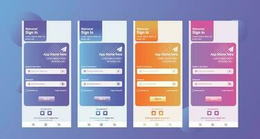 vector degradado conjunto de firmar en formularios móvil registro y iniciar sesión formas página. moderno teléfono inteligente iniciar sesión página diseño, completar conjunto de elementos. usuario simpático diseño materiales a utilizar aplicación desarrollo.