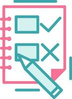 Checklist With Pen Icon In Red And Teal Color. vector