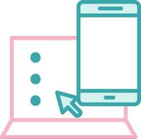 Smartphone With Laptop Icon In Teal And Red Color. vector