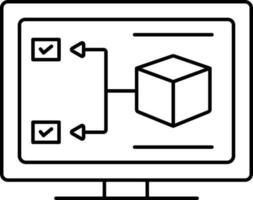 Blockchain or 3D Modeling in Desktop Screen Line Art Icon. vector