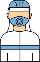 Firefighter Wearing Mask Icon In Blue And White Color. vector