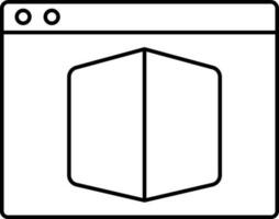 Cube On Web Page Icon In Line Art. vector