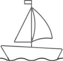 Sail Boat With Flag Icon in Thin Line Art. vector