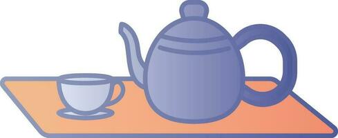 Blue And Orange Cup And Teapot On Tray Icon. vector