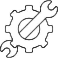 Cogwheel With Wrench Flat Icon In Linear Style. vector