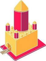 Castle Tower Icon In Pink And Yellow Color. vector