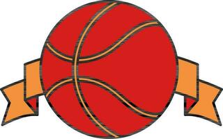 Basket Ball With Ribbon Icon In Red And Orange Color. vector