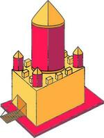 Castle Tower Icon In Pink And Yellow Color. vector