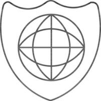 Globe Shield Icon In Black Outline. vector