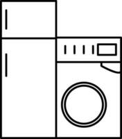 Double Door Refrigerator With Washing Machine Icon In Black Thin Line Art. vector