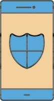 Smartphone With Security Shield Icon In Blue And Orange Color. vector