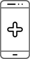 Plus Symbol In Smartphone Screen Linear Icon. vector