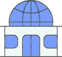 Planetarium Building Flat Icon In Blue And White Color. vector