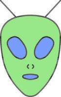 Alien Cartoon Character Face Icon In Green And Blue Color. vector