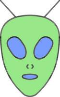 extraterrestre dibujos animados personaje cara icono en verde y azul color. vector