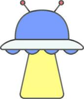 Allen astronave icono en azul y amarillo color. vector