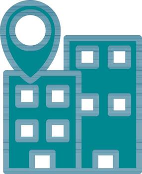 Building Location Icon In Cyan And White Color. vector