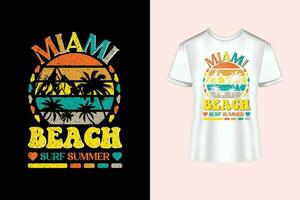 Miami beach surf summer typography and calligraphy text style T-shirt design vector