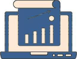 Blue And Peach Color Growing Bar Graph In Laptop icon. vector