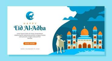 Happy eid al adha islamic web banner template flat illustration vector