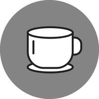 Cup On Plate Line Art Icon On Gray Circle Background. vector