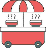 Steam With Food Cart Shop Icon In Red And Teal Color. vector