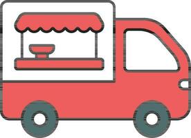 Red And White Food Truck Icon In Flat Style. vector