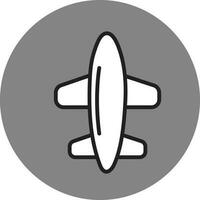 Black Line Art Airplane Gray Circle Icon. vector