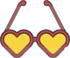 corazón conformado Gafas de sol icono en rojo y amarillo color. vector