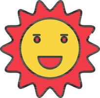 Happy Sun Icon In Red And Yellow Color. vector