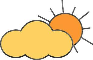 Dom detrás nube icono en amarillo y naranja color. vector