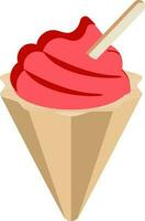 Ice Cream Scoop Waffle Cone With Spoon Icon In Orange And Red Color. vector