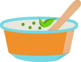 Leaves Decorated Food Bowl With Spoon Colorful Icon. vector