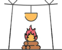 Hang Food Pot On Bonfire Colorful Icon. vector