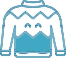 Blue And White Color Sweater Icon In Flat Style. vector