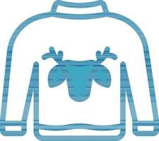 Blue And White Color Sweater With Reindeer Face Icon. vector