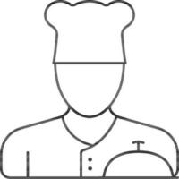 Faceless Male Chef With Cloche Icon In Black Line Art. vector