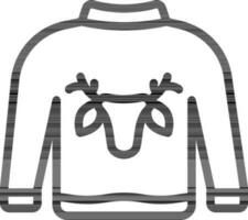 Black Outline Sweater With Reindeer Face Icon. vector