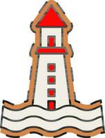 Flat Style Lighthouse Red And Brown Icon. vector