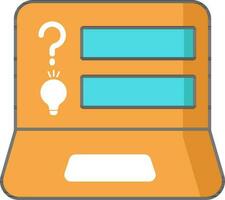 Question Mark With Illuminated Bulb In Laptop Screen Orange And Blue Color. vector