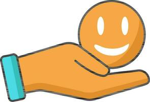 Happy Emoji Holding Hand Icon In Orange Color. vector